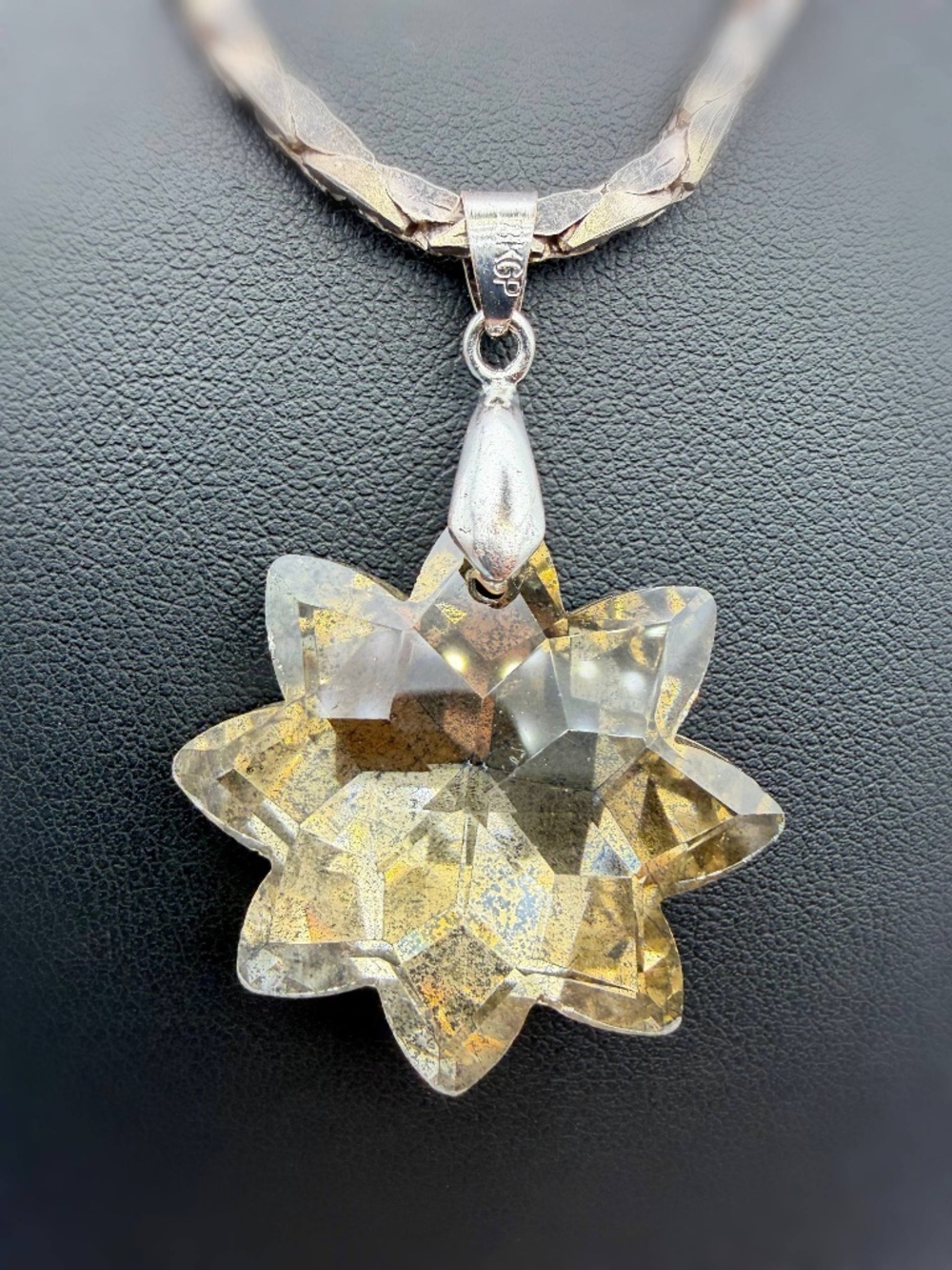 Vintage 925 sterling silver 18k gold plated Crystal Star Pendant Charm & Triangl